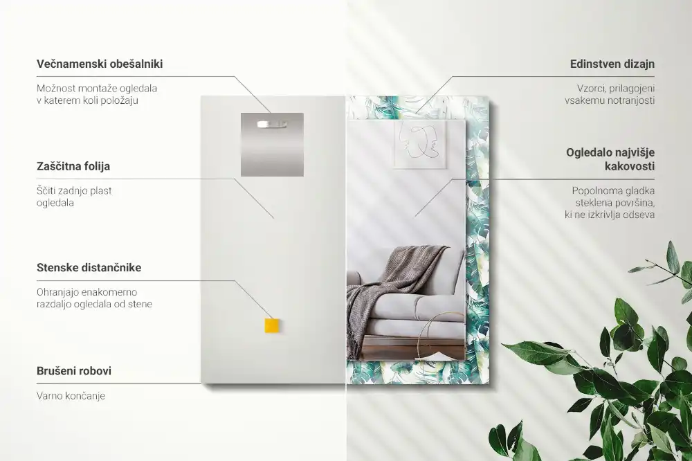 Rectangle decorative mirror Green tropical leaves