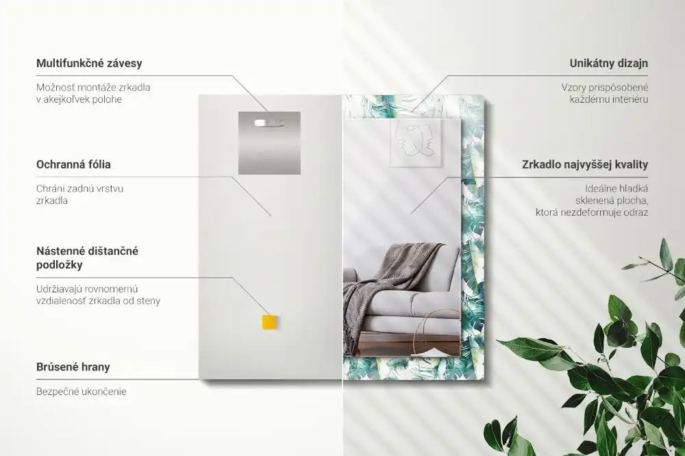 Rectangle decorative mirror Green tropical leaves