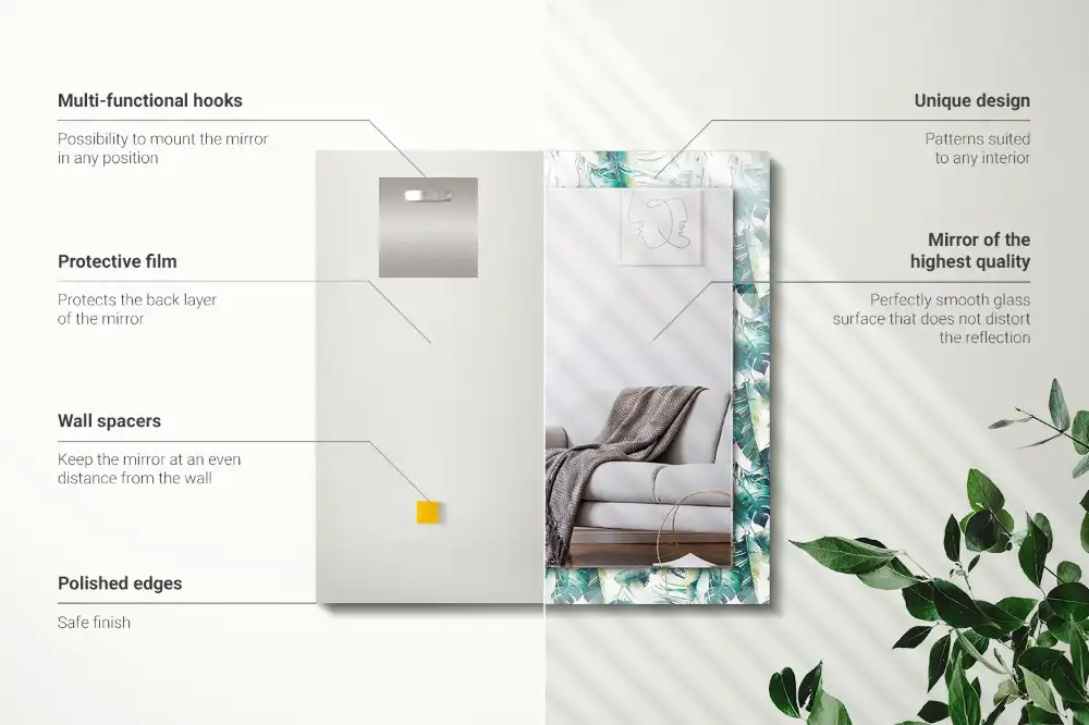 Rectangle decorative mirror Green tropical leaves