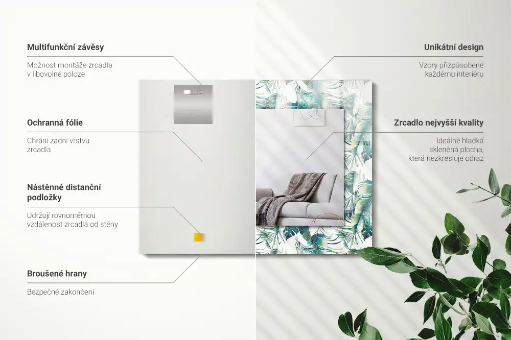 Rectangle decorative mirror Green tropical leaves