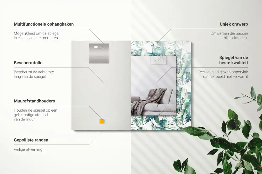 Rectangle decorative mirror Green tropical leaves