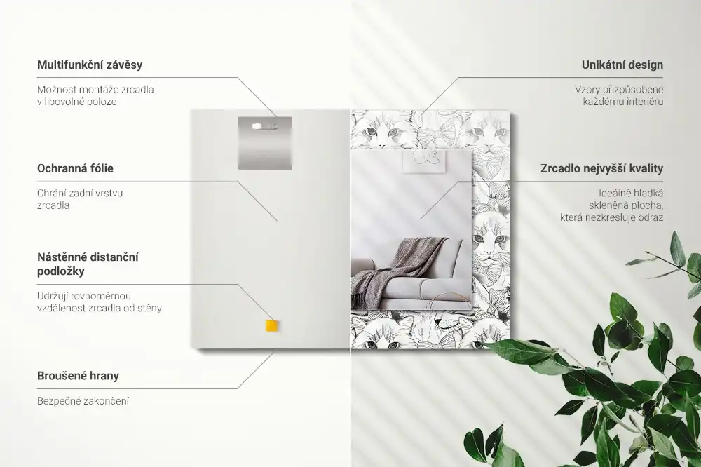 Rectangular wall mirror design Cats in bow ties