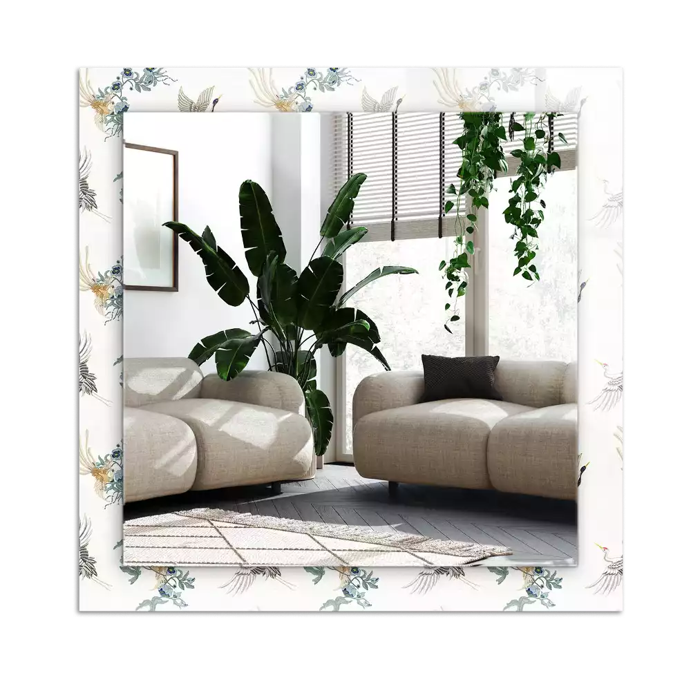 Rectangular mirror print Birds and flowers