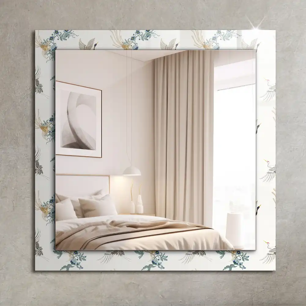Rectangular mirror print Birds and flowers