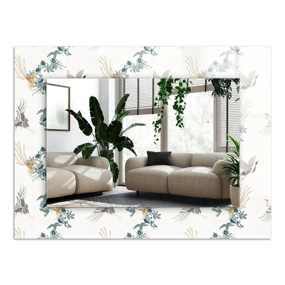 Rectangular mirror print Birds and flowers