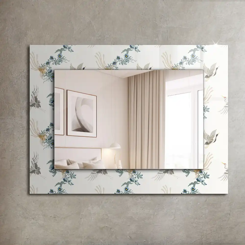 Rectangular mirror print Birds and flowers