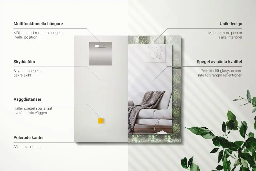 Rectangle decorative mirror Leaves of tropical plants