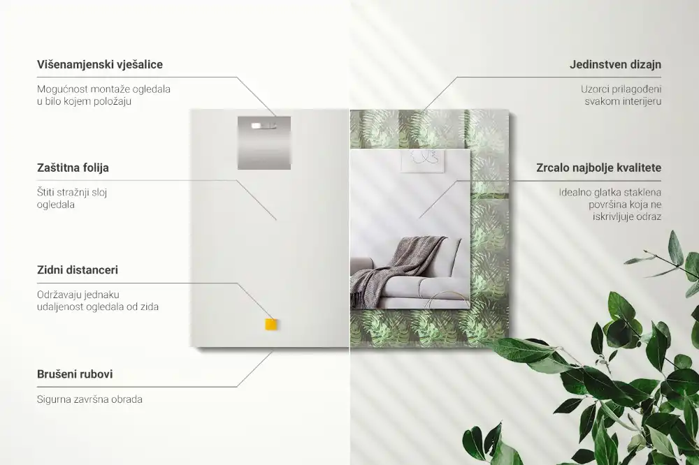 Rectangle decorative mirror Leaves of tropical plants