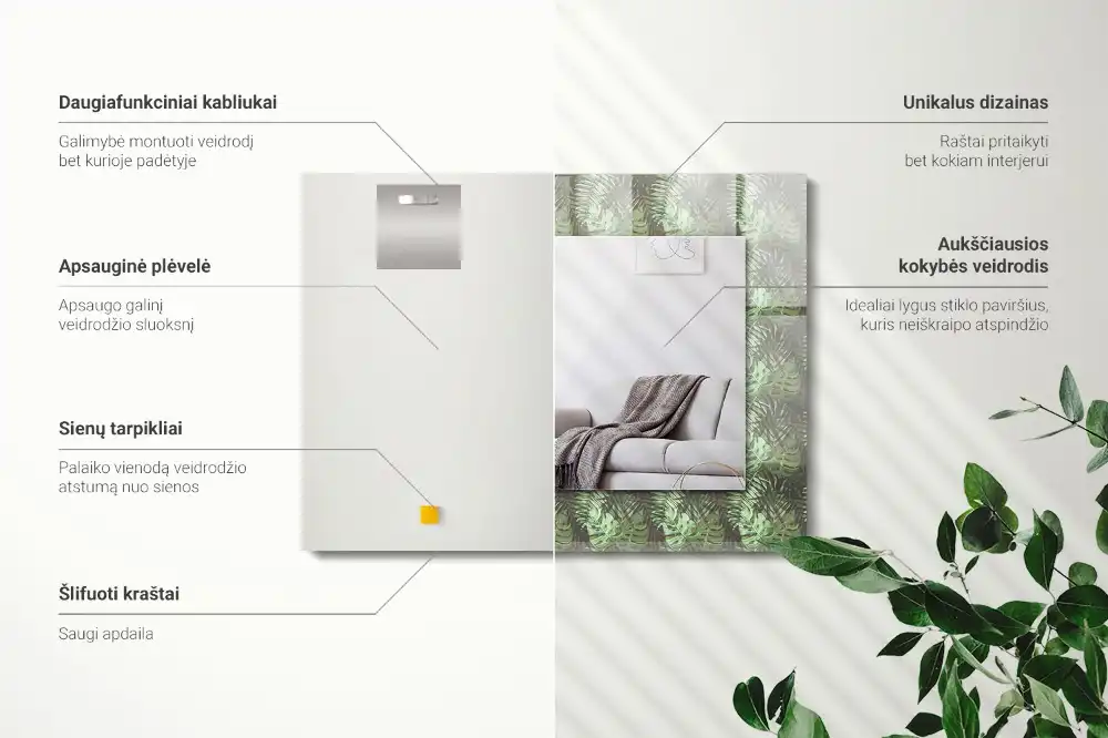 Rectangle decorative mirror Leaves of tropical plants