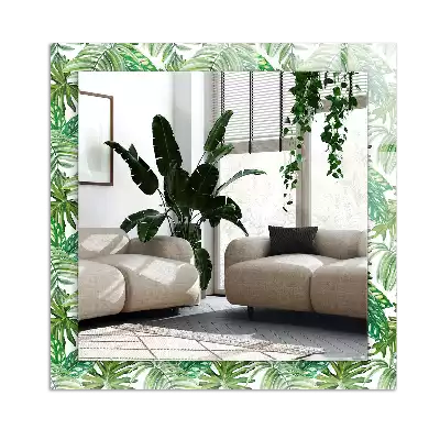 Rectangular wall mirror design Green tropical leaves
