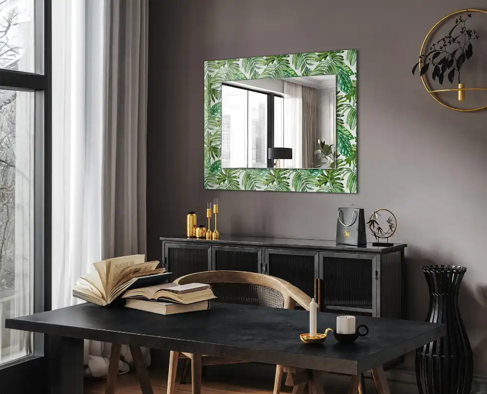Rectangular wall mirror design Green tropical leaves