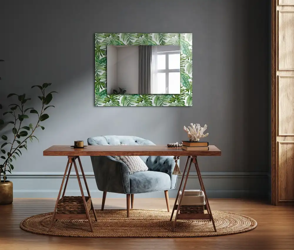 Rectangular wall mirror design Green tropical leaves