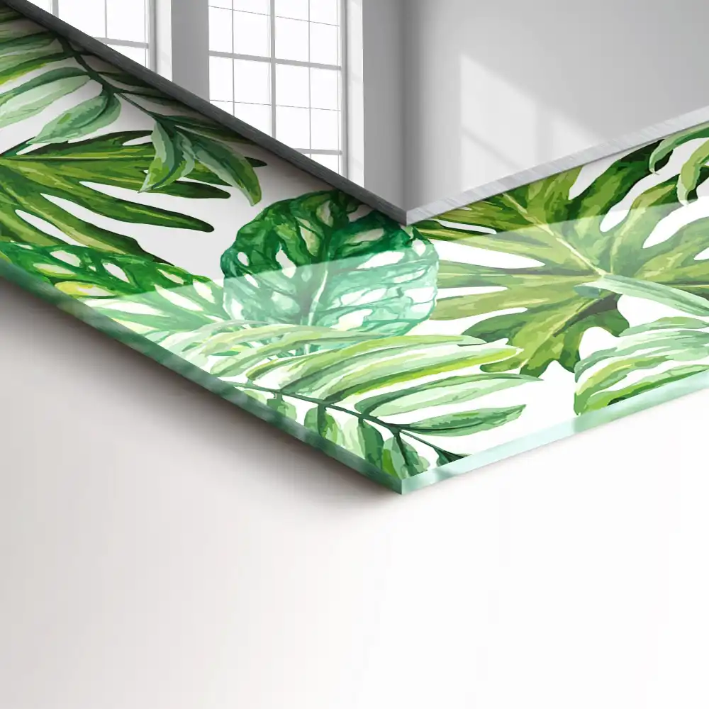 Rectangular wall mirror design Green tropical leaves