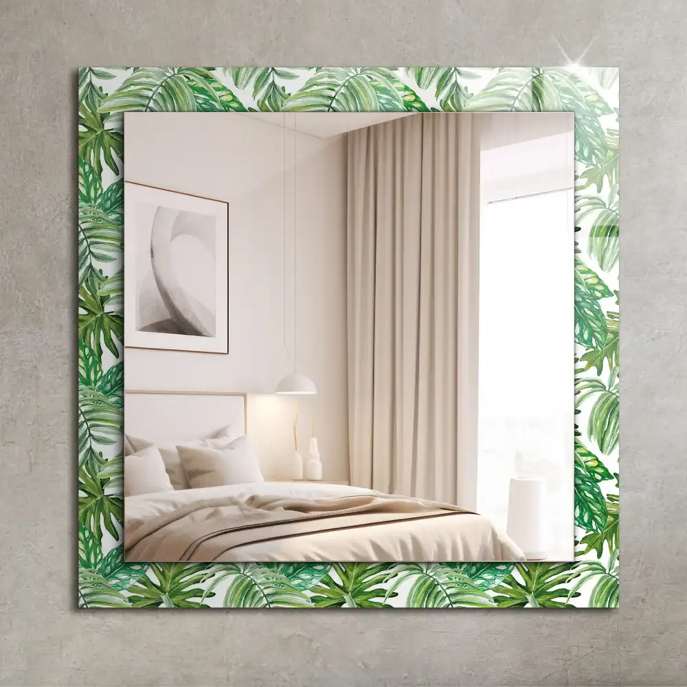 Rectangular wall mirror design Green tropical leaves
