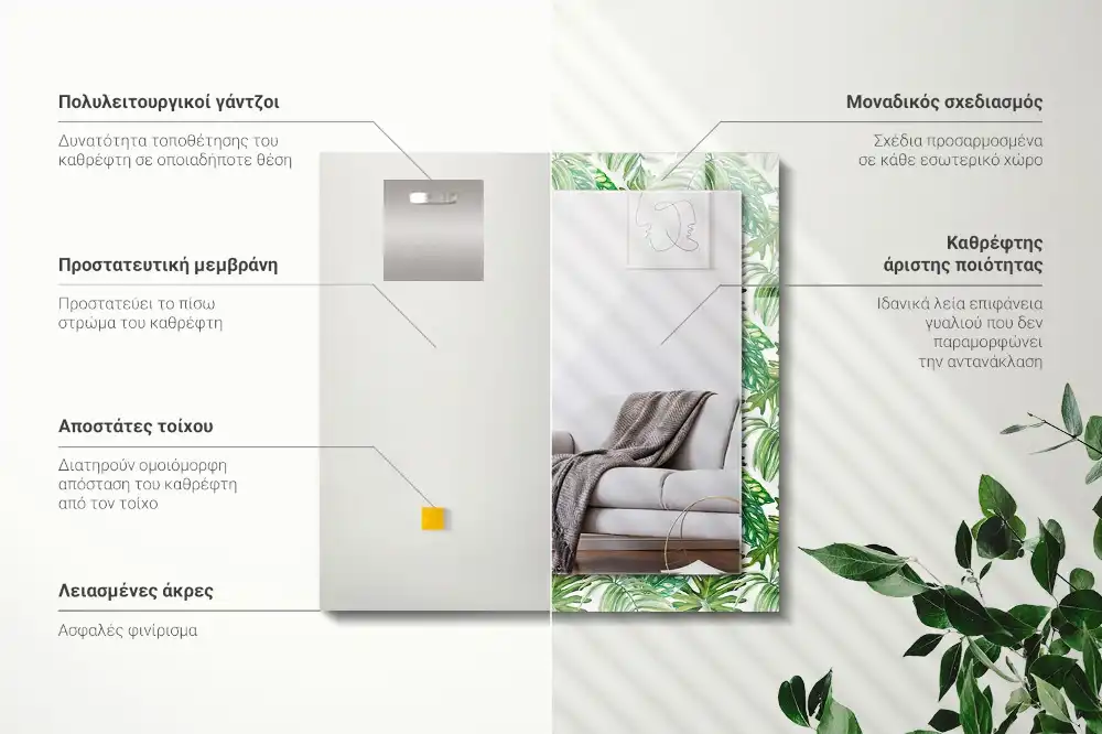 Rectangular wall mirror design Green tropical leaves