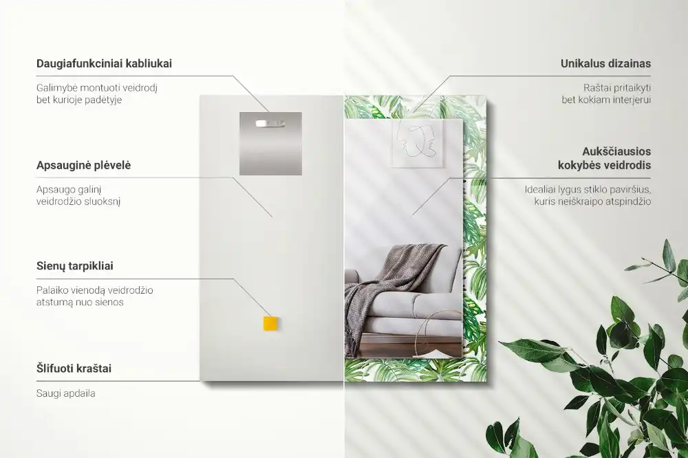 Rectangular wall mirror design Green tropical leaves