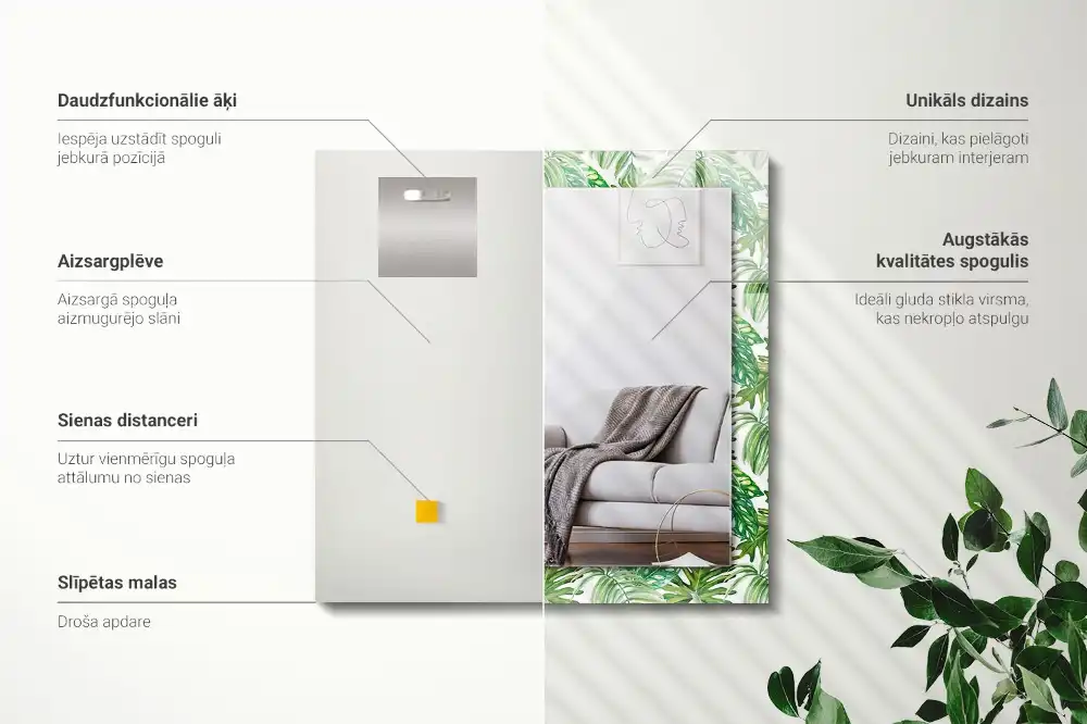 Rectangular wall mirror design Green tropical leaves