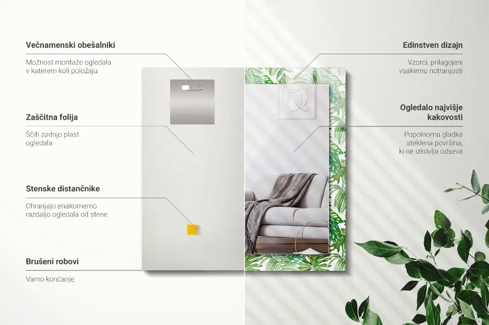 Rectangular wall mirror design Green tropical leaves