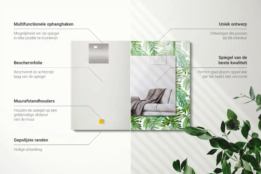 Rectangular wall mirror design Green tropical leaves