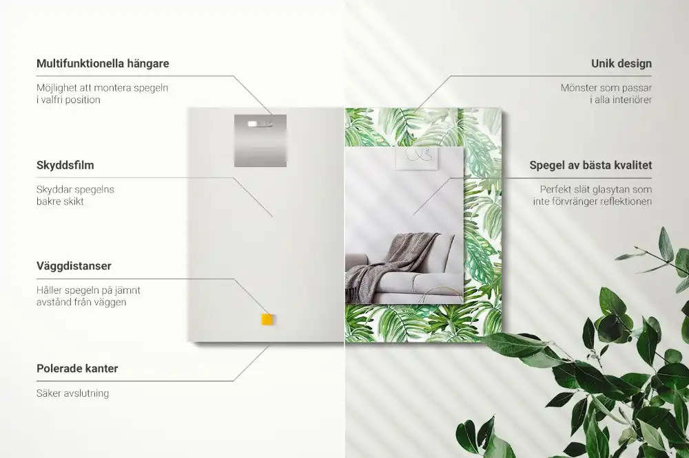 Rectangular wall mirror design Green tropical leaves