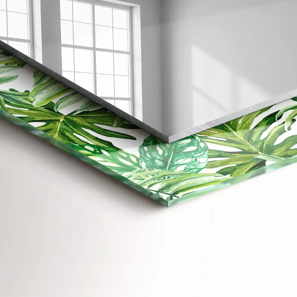 Rectangular wall mirror design Green tropical leaves
