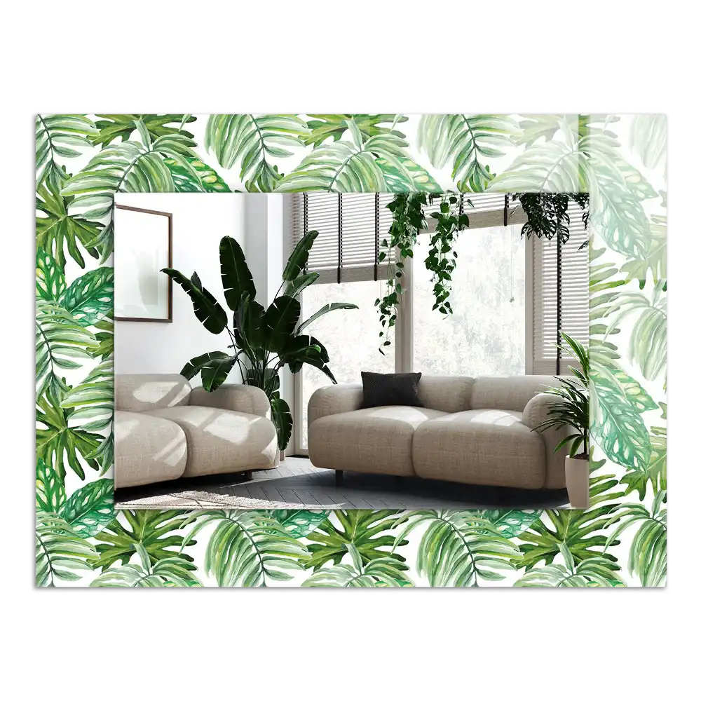 Rectangular wall mirror design Green tropical leaves