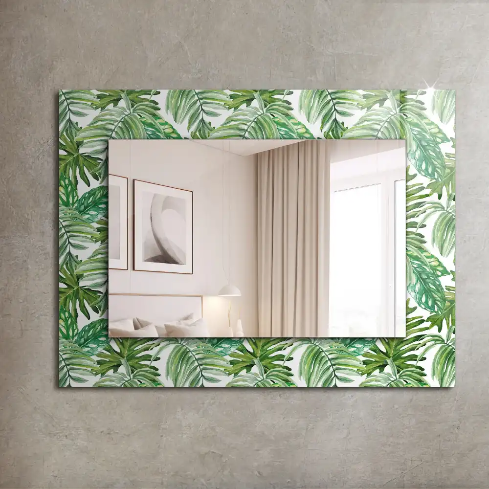 Rectangular wall mirror design Green tropical leaves