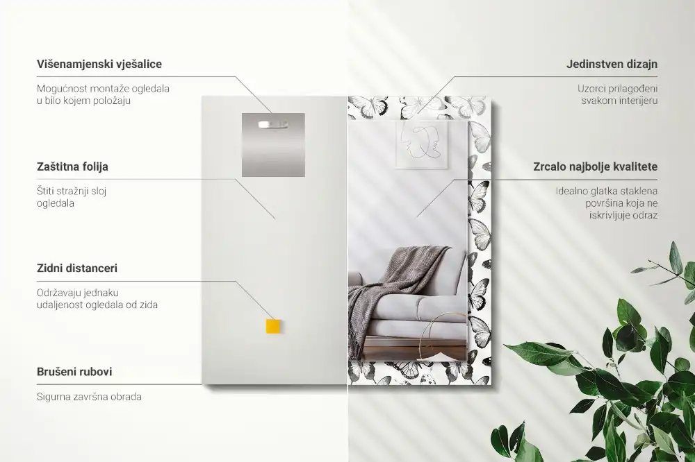 Rectangle decorative mirror Black and white butterflies