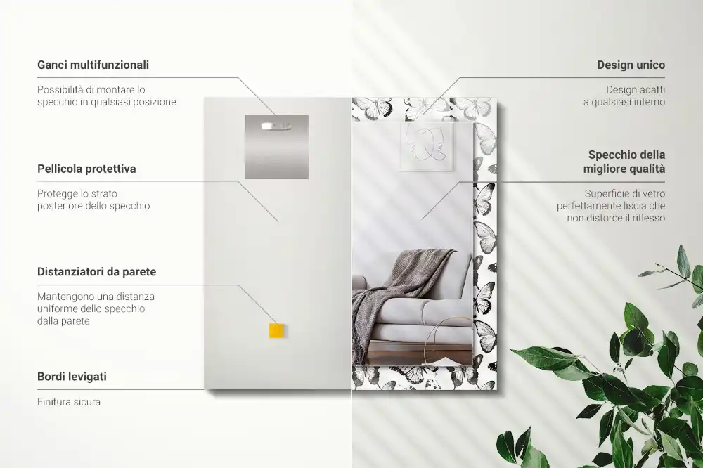 Rectangle decorative mirror Black and white butterflies