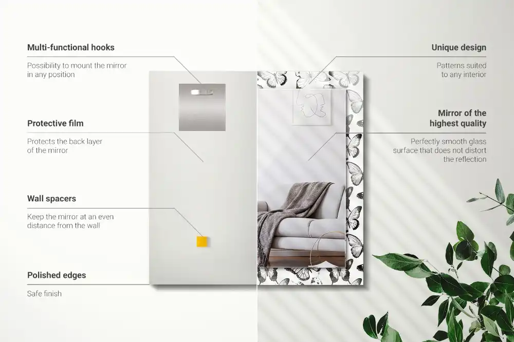 Rectangle decorative mirror Black and white butterflies
