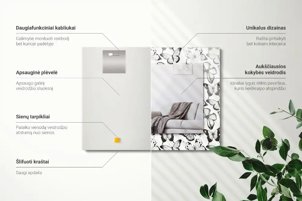 Rectangle decorative mirror Black and white butterflies