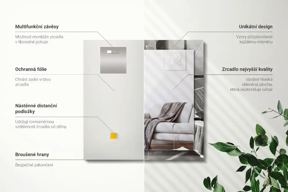 Rectangular wall mirror design Banana leaves