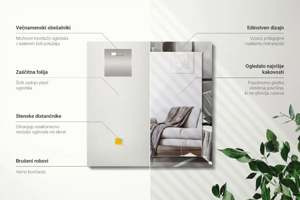 Rectangular wall mirror design Banana leaves