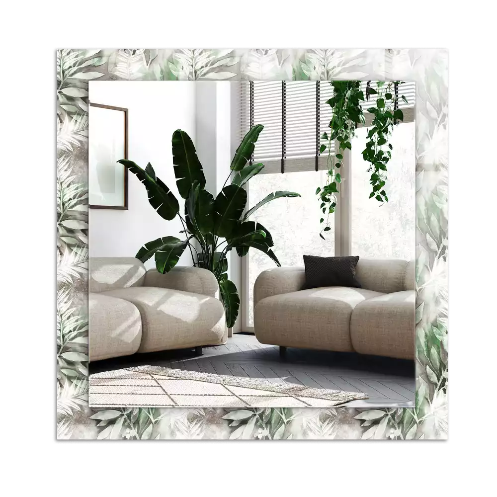 Rectangular decorative mirror Green leaves pattern