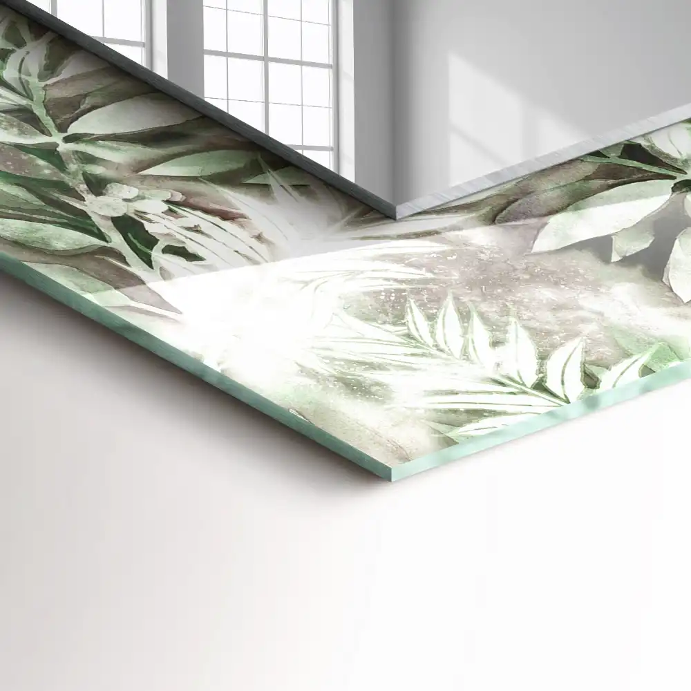 Rectangular decorative mirror Green leaves pattern