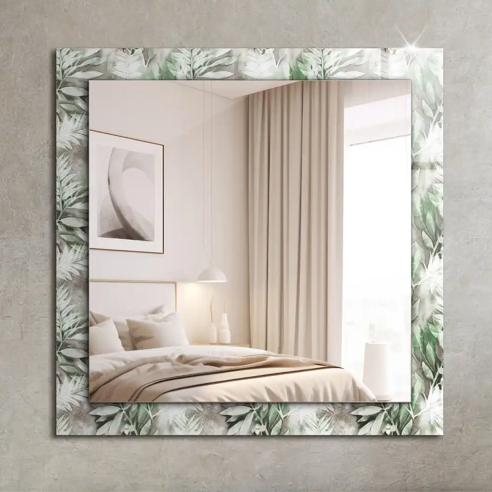 Rectangular decorative mirror Green leaves pattern