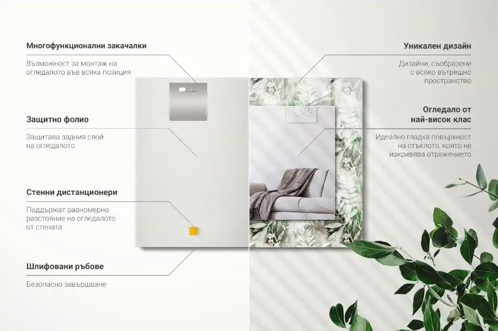 Rectangular decorative mirror Green leaves pattern