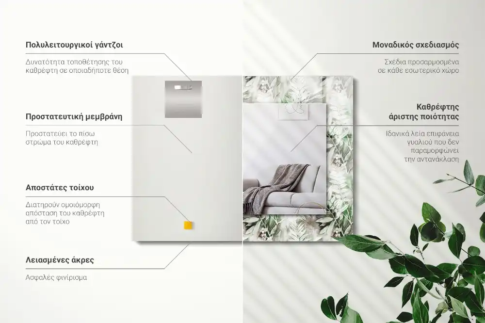 Rectangular decorative mirror Green leaves pattern