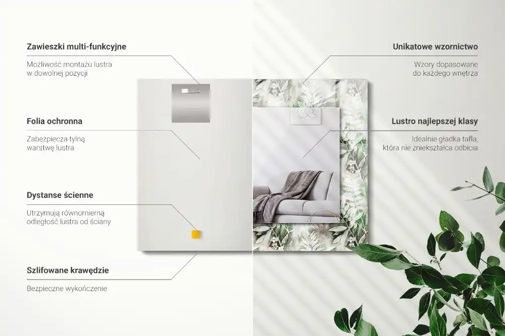 Rectangular decorative mirror Green leaves pattern