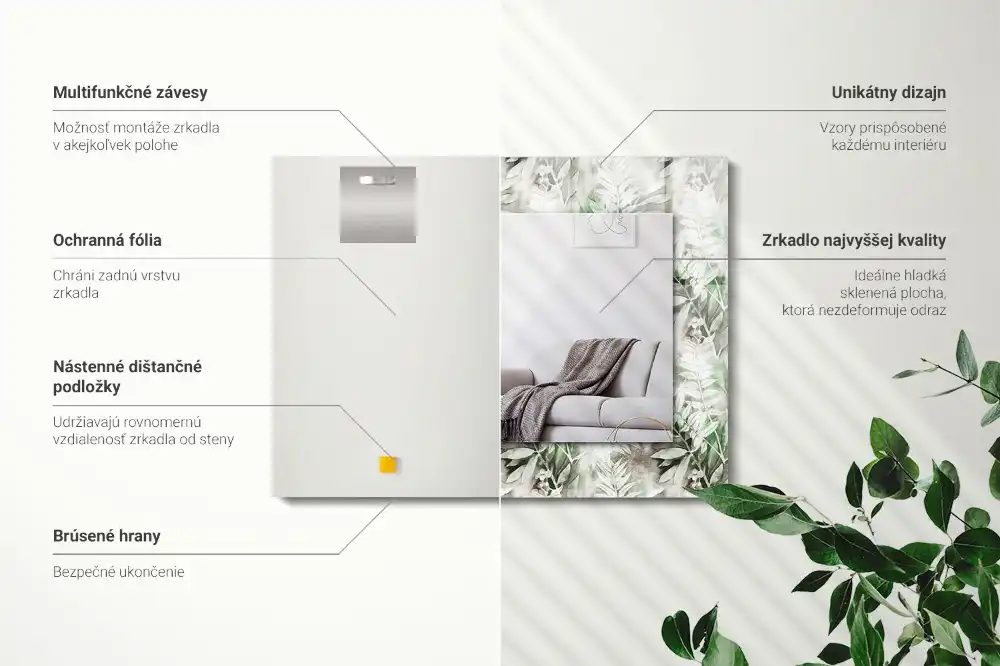 Rectangular decorative mirror Green leaves pattern