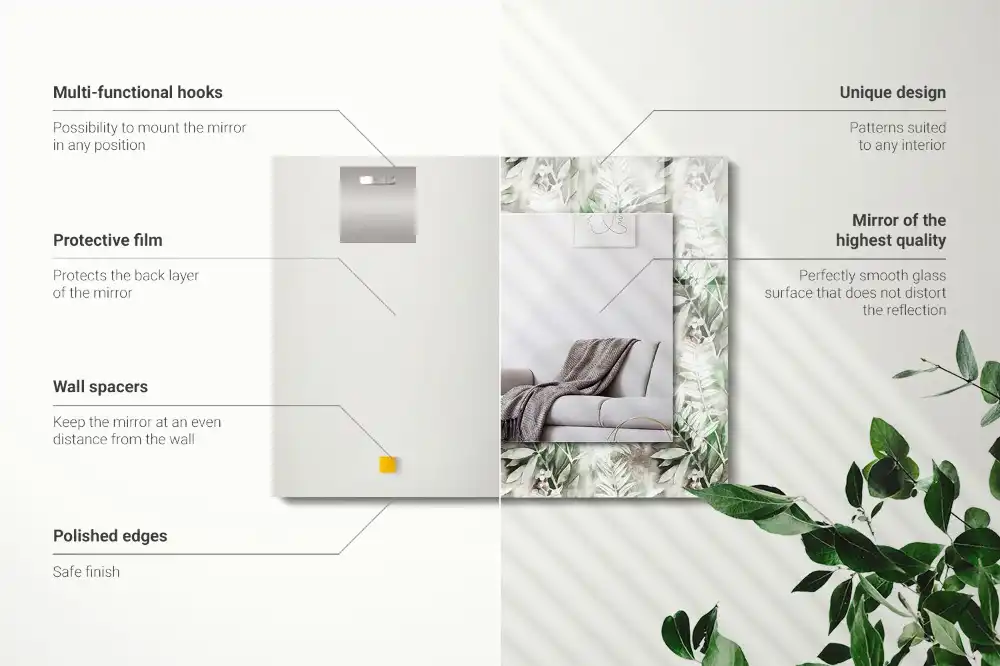 Rectangular decorative mirror Green leaves pattern