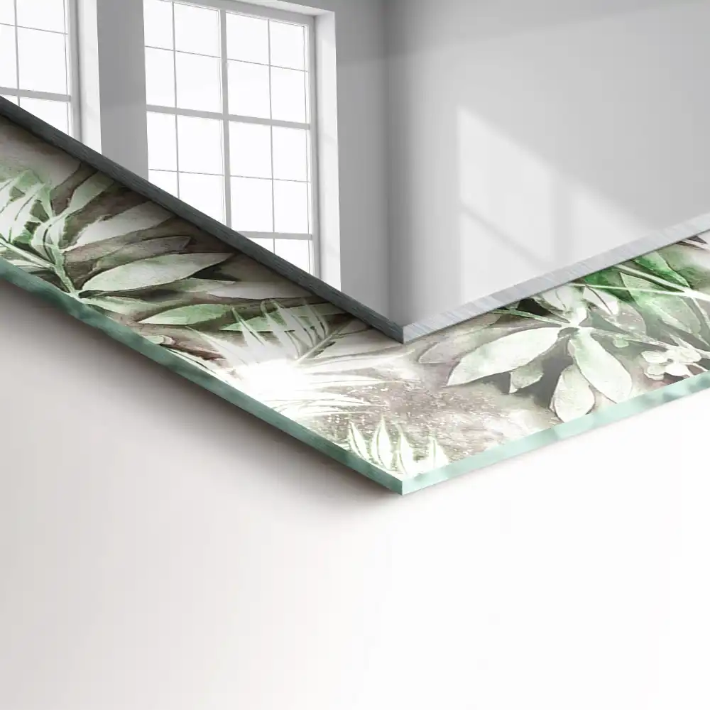 Rectangular decorative mirror Green leaves pattern