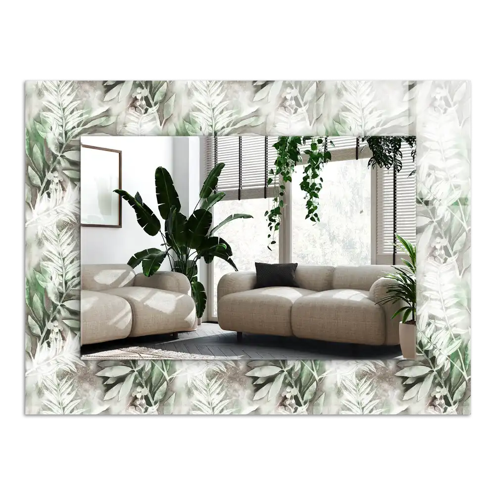 Rectangular decorative mirror Green leaves pattern