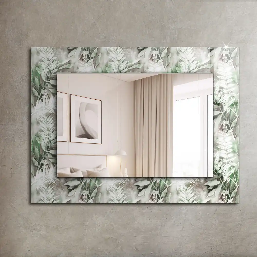 Rectangular decorative mirror Green leaves pattern