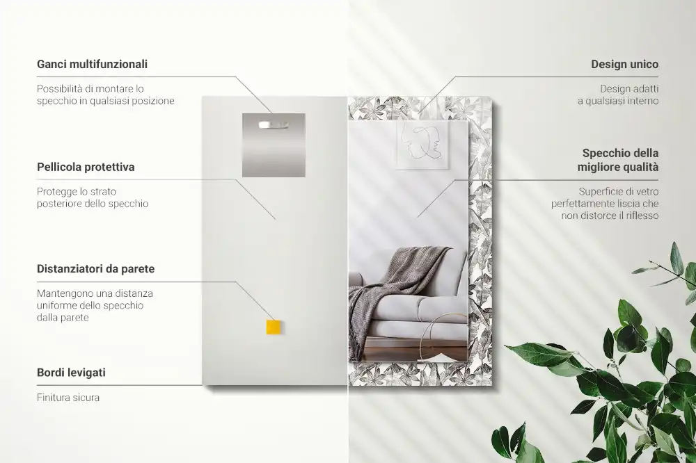 Rectangular mirror print Leaves and flowers