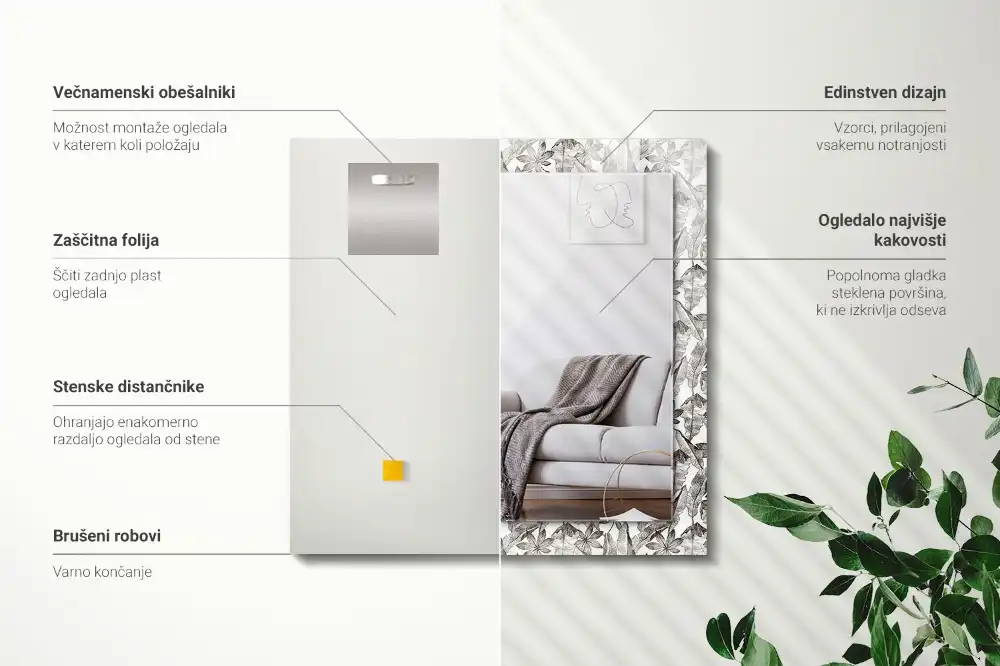 Rectangular mirror print Leaves and flowers