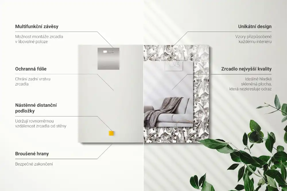 Rectangular mirror print Leaves and flowers