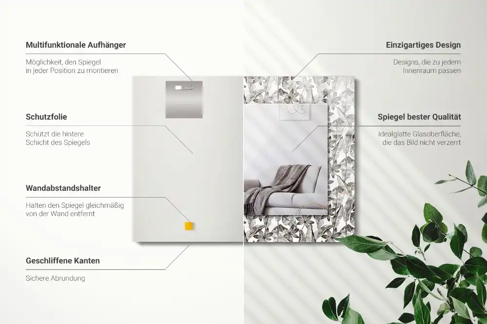 Rectangular mirror print Leaves and flowers