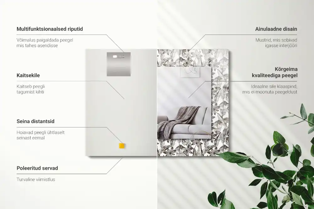 Rectangular mirror print Leaves and flowers