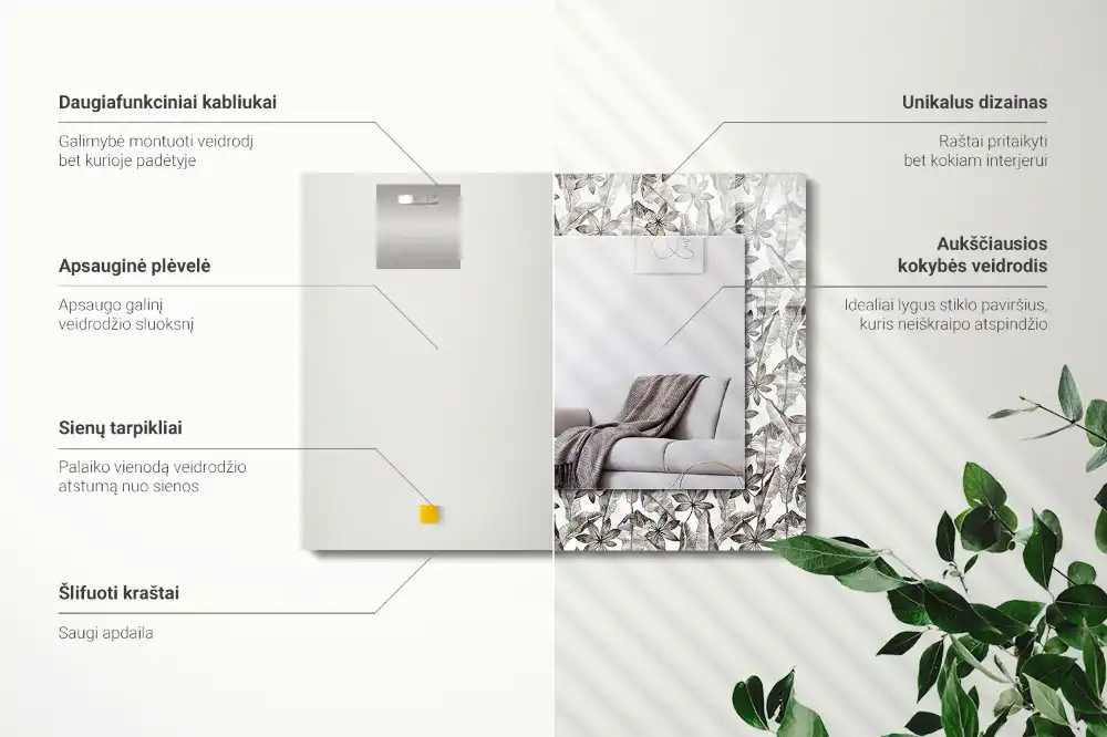 Rectangular mirror print Leaves and flowers